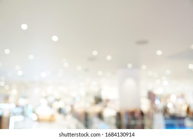 Defocused And Blurred Background, No People In Counter Area Of Shopping Mall With Softness Light, Many Bokeh And Copy Space