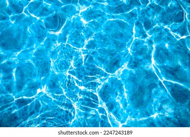 Defocused blurred transparent blue colored clear calm water surface texture with splashes and bubbles. Trendy abstract nature background. Water waves in sunlight with copy space. - Shutterstock ID 2247243189