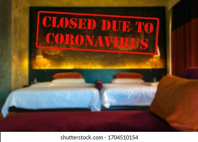 Defocused, Blurred View Of Interior Of An Upmarket Hotel Or Motel Room, Empty And Closed Due To Coronavirus Or Covid 19 Pandemics