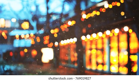 Defocused Christmas Lights, Winter City Background