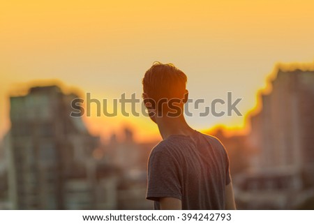 Similar – Image, Stock Photo Back hipster man in hat looking away