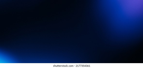 Defocused light flare. Blur glow banner. Cyber illumination. Bokeh neon navy blue black color gradient on dark night modern decorative abstract copy space background.