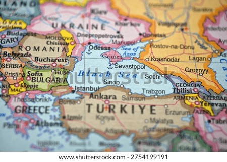 Defocused Map Background Highlighting Black Sea Geography and Travel Concept