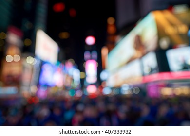 Defocused Photo Of Times Square In New York City At Night