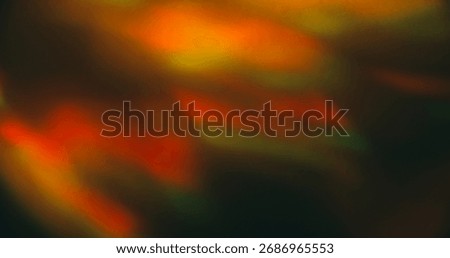 Defocused shiny flare. Gradient texture. Orange yellow pink color rainbow glare radiant glow on visual optical light art dark black background.