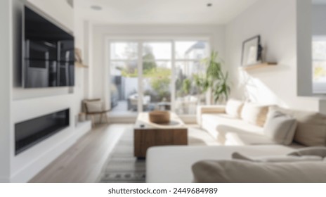 Defocused shot of a bright, airy Scandinavian-style living space with minimalist design. Resplendent. - Powered by Shutterstock