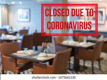 Defocused View Of Interior Of An Upmarket Restaurant Empty And Closed Due To Coronavirus Or Covid-19