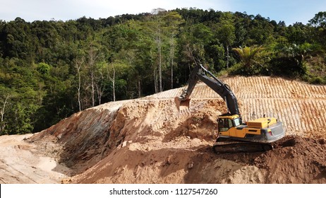 Deforestation. Destruction Of Borneo Rainforest For Palm Oil Industry.  