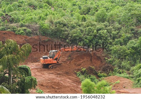 Deforestation of rainforest. Environmental problem. destruction of forest. Indian forest destroyed for plantations India	