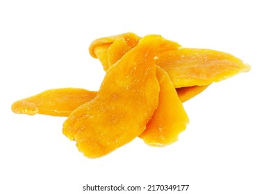 Dehydrated Mango, Dried Tropical Fruit Isolated On White Background.