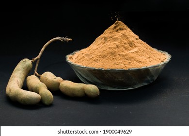 Dehydrated Tamarind Fruits Powder On Black Background