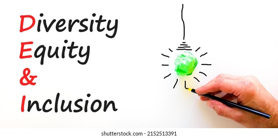 DEI, Diversity equity and inclusion symbol. Concept words DEI diversity equity and inclusion on beautiful white background. Businessman hand. Business DEI diversity equity and inclusion concept.