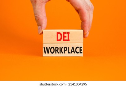 DEI Diversity Equity Inclusion Workplace Symbol. Blocks With Words DEI Workplace On Beautiful Orange Background. Business DEI Diversity Equity Inclusion Workplace Concept. Copy Space.