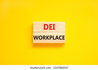 DEI Diversity Equity Inclusion Workplace Symbol. Blocks With Words DEI Workplace On Beautiful Yellow Background. Business DEI Diversity Equity Inclusion Workplace Concept. Copy Space.