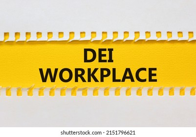 DEI Diversity Equity Inclusion Workplace Symbol. Yellow Paper With Words DEI Workplace On Beautiful White Background. Business DEI Diversity Equity Inclusion Workplace Concept. Copy Space.