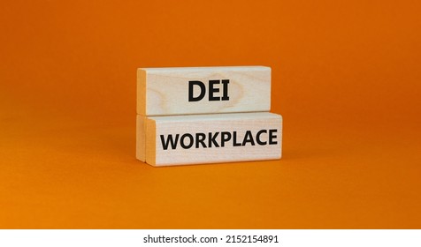 DEI Diversity Equity Inclusion Workplace Symbol. Blocks With Words DEI Workplace On Beautiful Orange Background. Business DEI Diversity Equity Inclusion Workplace Concept. Copy Space.