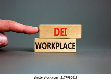 DEI Diversity Equity Inclusion Workplace Symbol. Blocks With Words DEI Workplace On Beautiful Grey Background. Business DEI Diversity Equity Inclusion Workplace Concept. Copy Space.