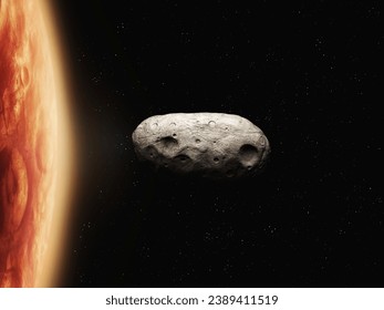 Deimos is a satellite of Mars. Red planet moon in space isolated. An asteroid covered with craters. - Powered by Shutterstock