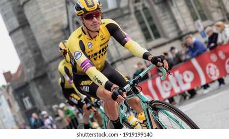 DEINZE, BELGIUM - MARCH 31, 2019: 
Dylan Groenewegen Of Team Jumbo Visma At Gent-Wevelgem UCI Men Elite Road Cycling Event