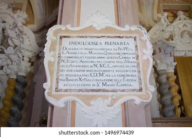 Riccò Del Golfo Di Spezia, Italy - May 31 2019: Every Year During The Celebration Of The Ascension, A Papal Bull With The Plenary Indulgence Is Exposed In The Church Of Nostra Signora Dell'Agostina. 