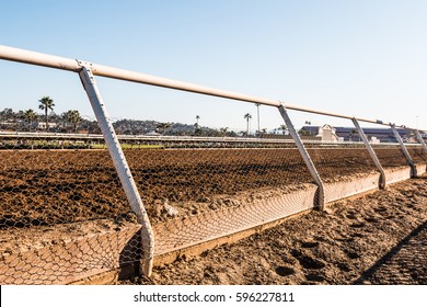 DEL MAR, CALIFORNIA - NOVEMBER 25, 2016:  Close-up View Of The Dirt Racetrack At The Del Mar Horse Racing Venue.  