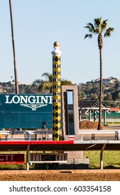 DEL MAR, CALIFORNIA - NOVEMBER 25, 2016:  Photo Finish Camera And Finish Line At The Del Mar Horse Racing Track.