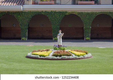 DEL MAR, CALIFORNIA / USA - August 22, 2018: View Of Paddock Area At The Del Mar Racetrack Thoroughbred Horse Racing Track.