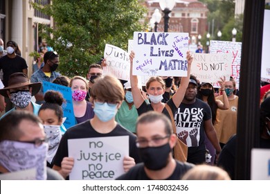 DeLand, Florida / USA - June 2, 2020: George Floyd Remembered At Peaceful Protest In Downtown DeLand, Volusia County, Florida. Black Lives Matter Protesters Holding A Signs.