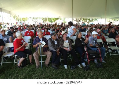 DELANO, CA - SEPTEMBER 26, 2015: United Farm Workers Veteran Members And Supporters Gather For The Day To Celebrate The 50th Anniversary Of The Delano Grape Strike.