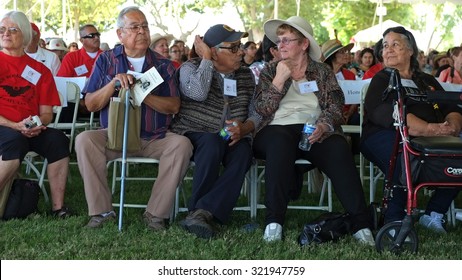 DELANO, CA - SEPTEMBER 26, 2015: United Farm Workers Veteran Members And Supporters Gather For The Day To Celebrate The 50th Anniversary Of The Delano Grape Strike.