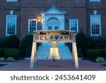 Delaware bell in downtown Dover at night