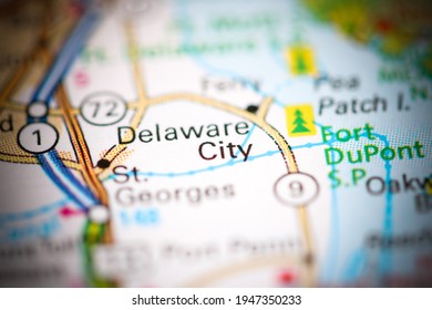 Delaware City. Delaware. USA On A Geography Map