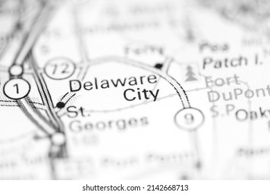 Delaware City. Delaware. USA On A Geography Map