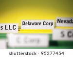 Delaware corporation folder in focus among other businesses