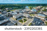Delaware County Court Administration building aerial of Muncie city, IN on sunny summer day