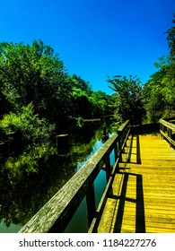 Delaware And Raritan Canal State Park. Beautiful Lake Front With Surrounding Forest.