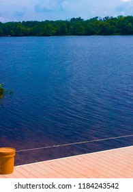 Delaware And Raritan Canal State Park. Beautiful Lake Front With Surrounding Forest.