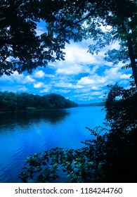 Delaware And Raritan Canal State Park. Beautiful Lake Front With Surrounding Forest.