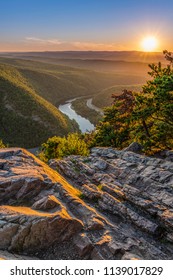 Delaware Water Gap Recreation Area viewed at sunset from Mount Tammany located in New Jersey 