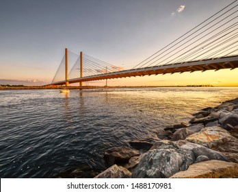 Delaware's Indian River Inlet Bridge In The Light Of A Summer Sunset.