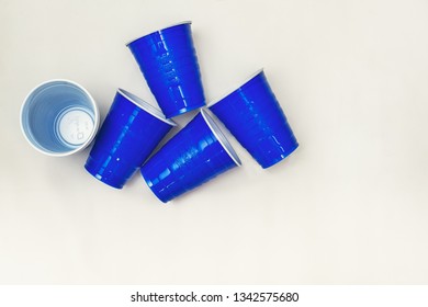 DELCAMBRE, L.A. / USA - MARCH 18, 2019: Blue Solo Cups, Plastic Disposable Drinking Cups For Beverages Used At Parties And Events Similar To The Red Solo Cup.