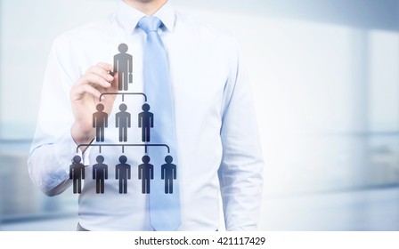 Delegate Concept With Businessman And Employee Hierarchy Pictogram