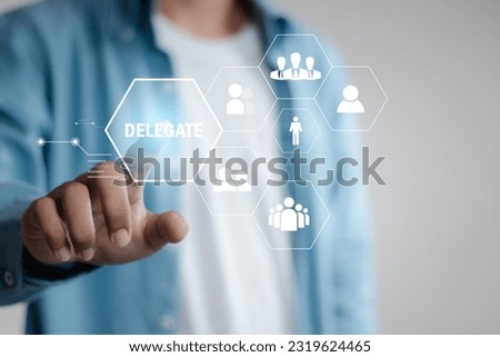 Delegation concept. Business work organization and management. Supervisors delegate work rights to other people on the team.