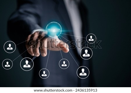 Delegation concept. Supervisors delegate work rights to other people on the team. Business work organization and management. 