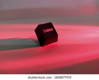 Delete Button Keyboard On Red Color Background.