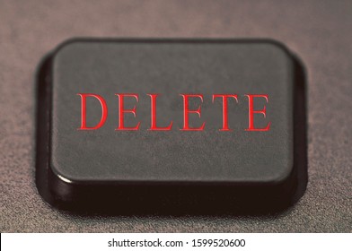 Delete Button On The Keyboard Close-up Photo, Text In Red, Warning Against Accidental Deletion