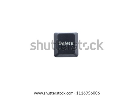 Delete computer key button isolated on white background with clipping path. 