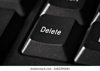 Delete key on computer keyboard. Concept of problems and deleting problems.