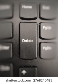Delete key on computer keyboard, data removal concept