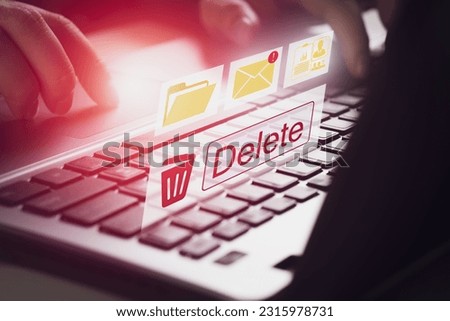 Deleting documents, spam mail, electronic messages or personal information in computer system. concept of technology and document management from laptop